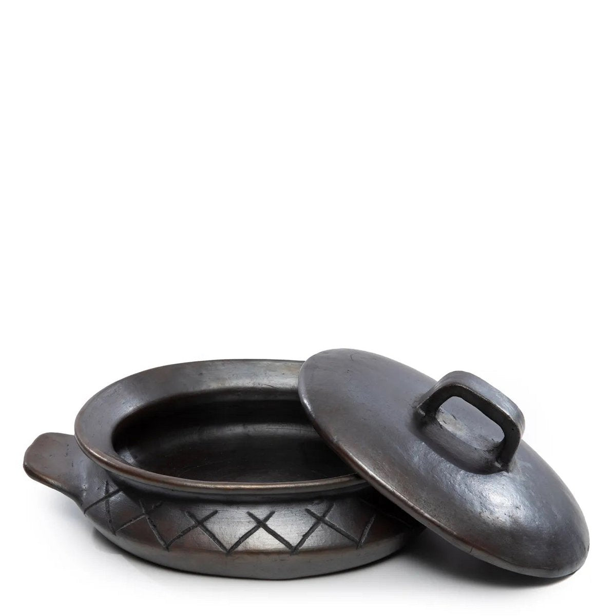 The Burned Oval Pot Met Patroon en zijhandgrepen - Zwart