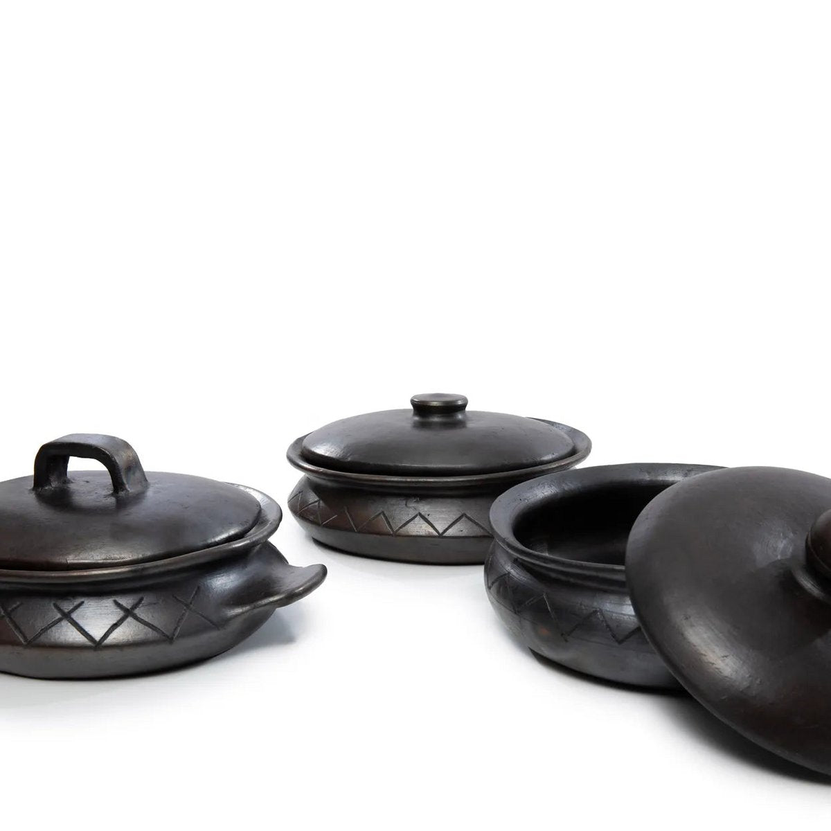 The Burned Oval Pot Met Patroon en zijhandgrepen - Zwart