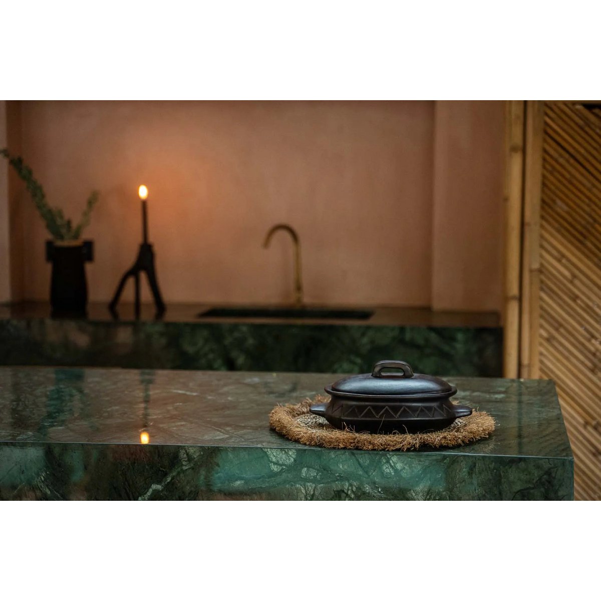The Burned Oval Pot Met Patroon en zijhandgrepen - Zwart