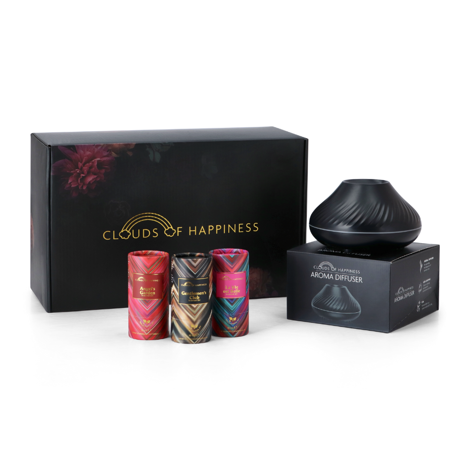 Giftbox Zwarte Flame Diffuser + La Vie est belle + Angels Garden + Gentlemans Club